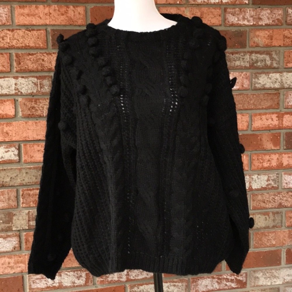 $ FIRM 🌷Black Cable Knit and Pom Pom Sweater - Picture 6 of 8